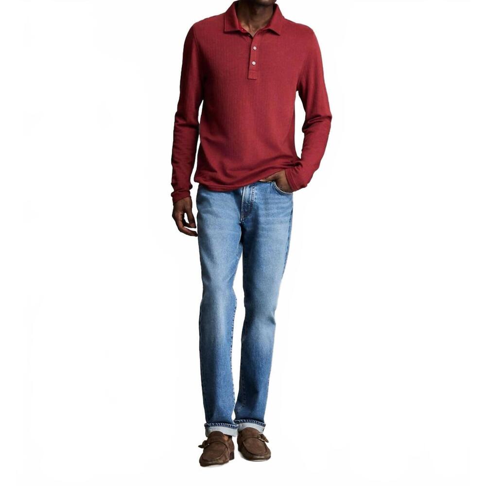 NEW BILLY REID long-sleeve herringbone polo in syrah